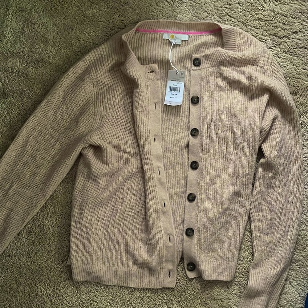 NWT BODEN brand. Cute & Soft Tan Button Up Cardigan - Retail $130
